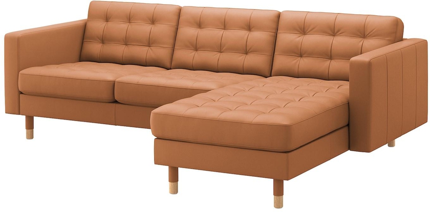 LANDSKRONA كنبة 3 مقاعد - مع أريكة طويلة/Grann/Bomstad ذهبي بني/خشبي