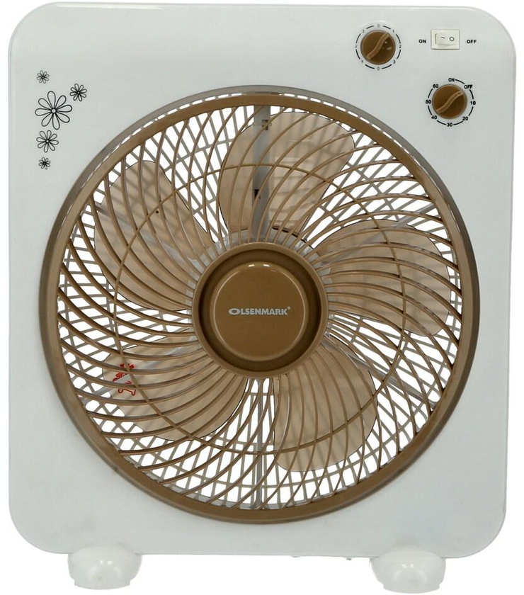 Olsenmark - OMF1759 Box Fan, 12 Inch - 3 Speed Setting 5 Leaf Strong Blade - Timer Function - Overheat Protection - Powerful 45W Motor - Safety Grill