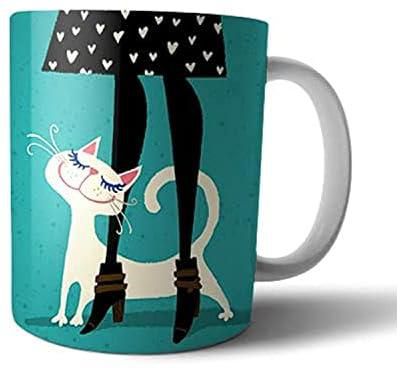 Ceramic Cat and Woman Print Mug - Multi Color
