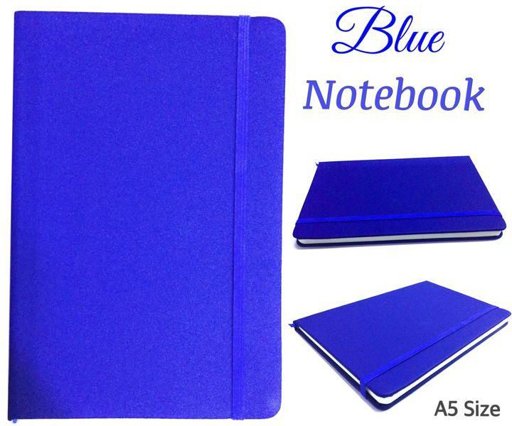 A5 Notebook - Leather Cover - Cream Paper - Blue