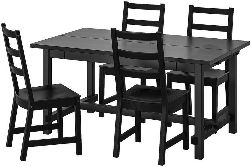 NORDVIKEN / NORDVIKEN Table and 4 chairs - black/black 152/223x95 cm