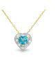 Vera Perla 18K Solid Gold and 0.08Cts Diamonds and 5mm Genuine Swiss Blue Topaz Heart Necklace