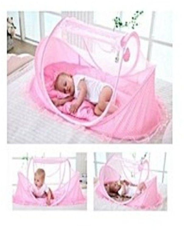Baby Mobile Pop Up Bed + Pillow + Mosquito Net - Pink Colour