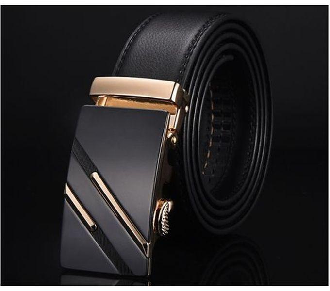 Men Designers Pin-less Buckle Waist Leather Belt-Black