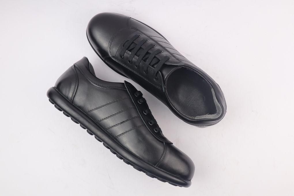 Crash حذاء كاجوال جلد طبيعي برباط للرجال - أسود