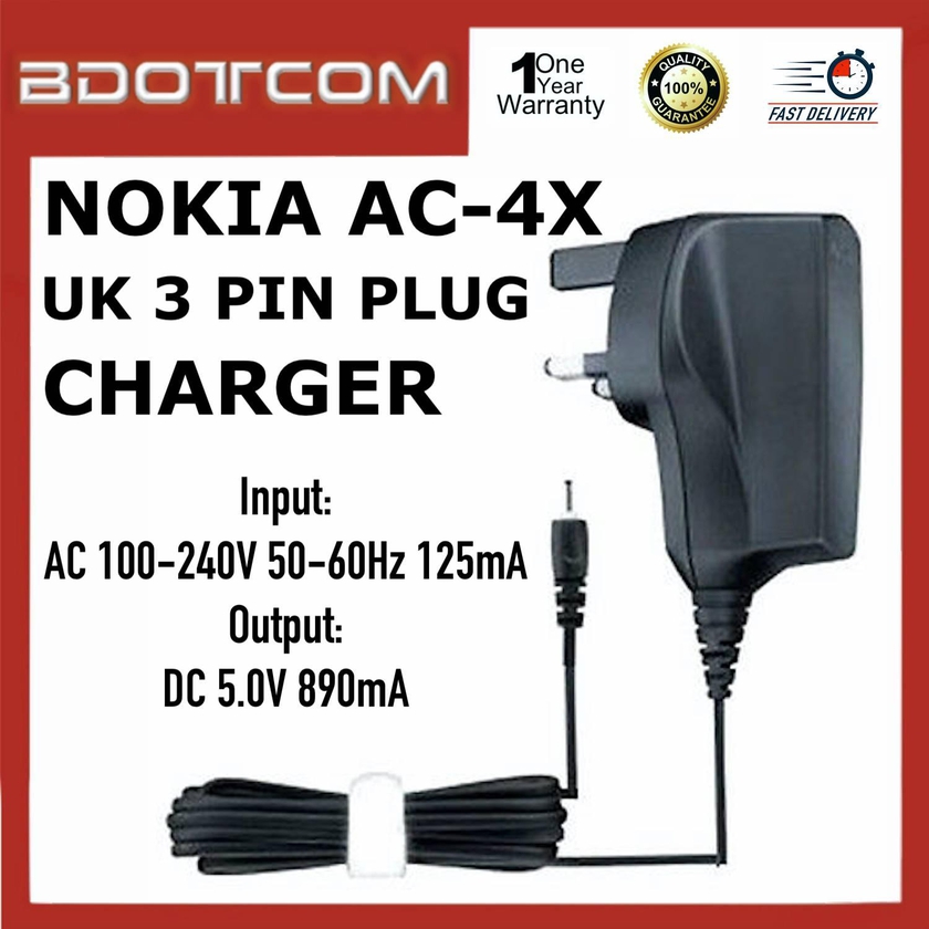 Nokia High Quality  AC-4X Travel Adapter UK 3 Pin Plug Charger for Nokia 1200