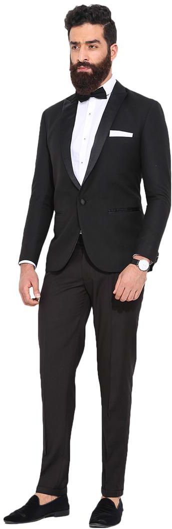 مستر باتن - Black Terry Rayon Blazer Satin Peak Lapel Tux Tuxedo Style -  CATBLJ24