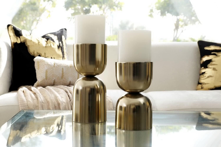 PAN Home Home Furnishings Caliber Pillar Candle Holder 11X11X19 cm- Gold