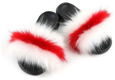 Stylish Women Faux Fur Flat Slippers White/Red