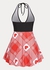 Plunge Plaid Heart Print Plus Size & Curve Halter Modest Swim Dress Set - L