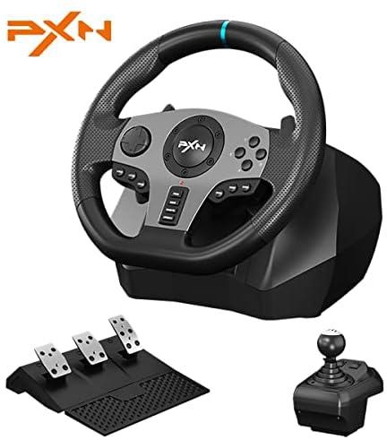 PXN V9 Gaming Steering Wheels,270/900° Driving Sim Racing Wheel,PC Game Steering Wheel with Racing Paddle Shifters,3-pedal Pedals And Gear lever Bundle for Xbox Series X|S,PS3,PS4,PC,Xbox One,NS