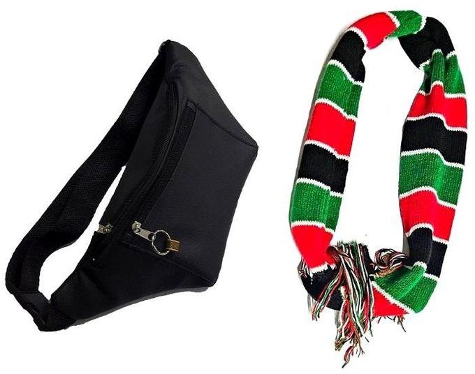 Fashion Black Leather waist bag and scarf