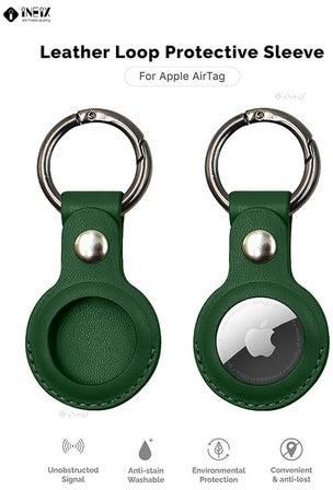 Leather Waterproof Protective Case Cover With Key Ring For Apple AirTag Green