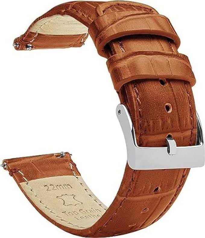 Tentech Genuine Leather Quick Release Strap 22mm Compatible With Huawei Watch GT3 46mm/GT2E/GT2 Pro/GT2 46mm – Light Brown
