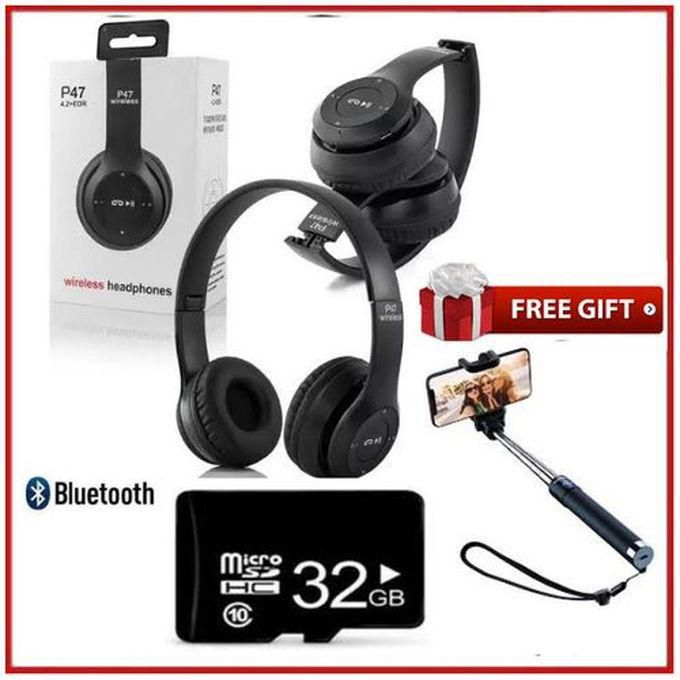 P47 Bluetooth Wireless Headphone+Earphones +Cap+ Watch.
