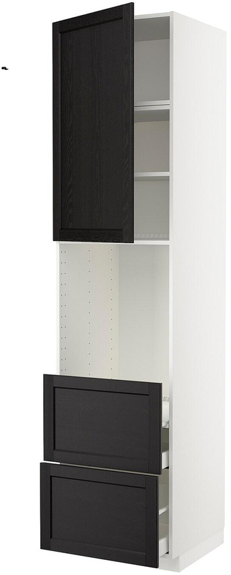 METOD / MAXIMERA High cabinet f oven+door/2 drawers - white/Lerhyttan black stained 60x60x240 cm