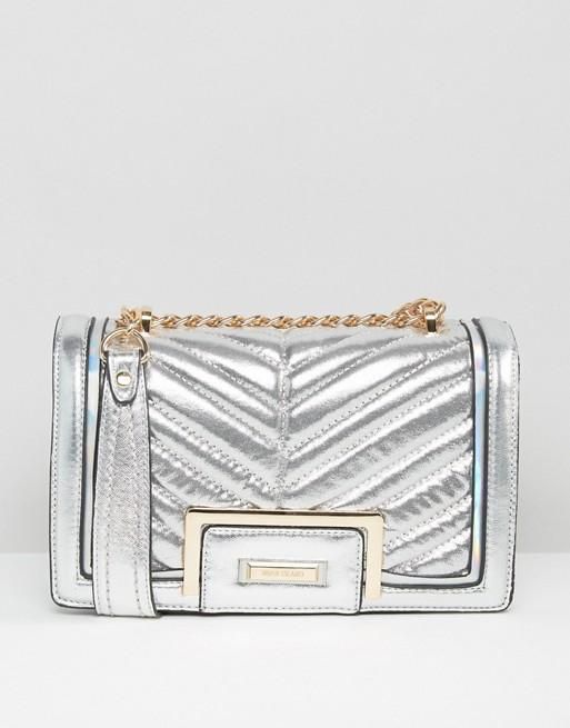River Island Silver Metallic Bag With Chain Handle Silver