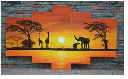 Photograph 6x4" African Sunset Giraffe Elephant Art 15x10cm #12325