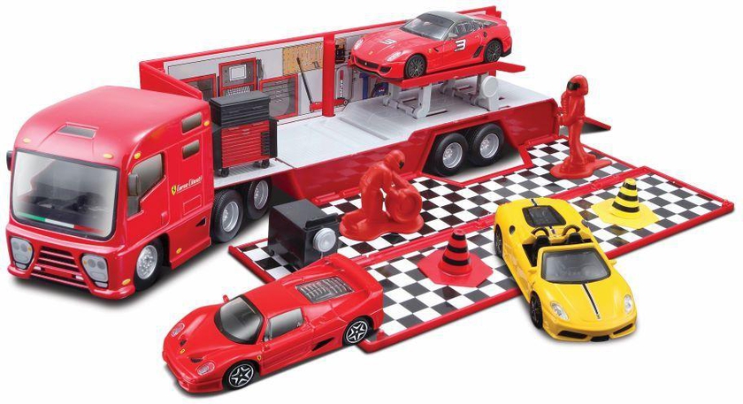 Bburago - Die Cast Ferrari Race & Play Racing Hauler 1:43 Scale Assorted Pack of 1 - Red- Babystore.ae