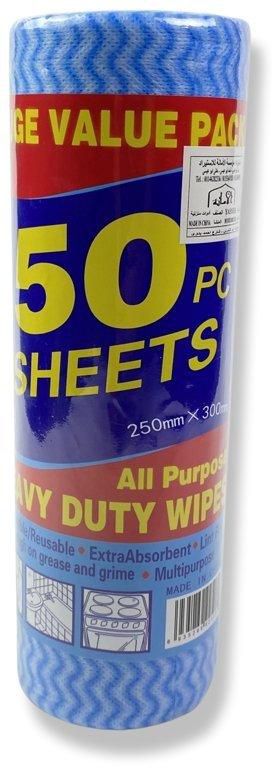Heavy Duty Wipes Roll, Pack of 50 Sheets