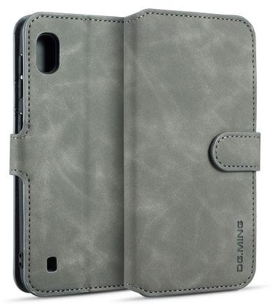 DG.MING Retro Oil Side Horizontal Flip Case For Galaxy A10, With Holder & Card Slots & Wallet (Grey)