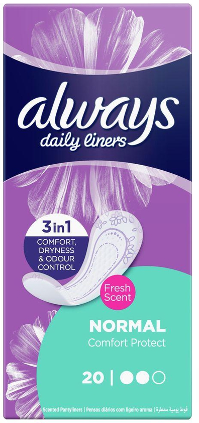 Always - Daily Liners Comfort Protect Normal Fresh Scent Multiform Protect - 20 Count- Babystore.ae