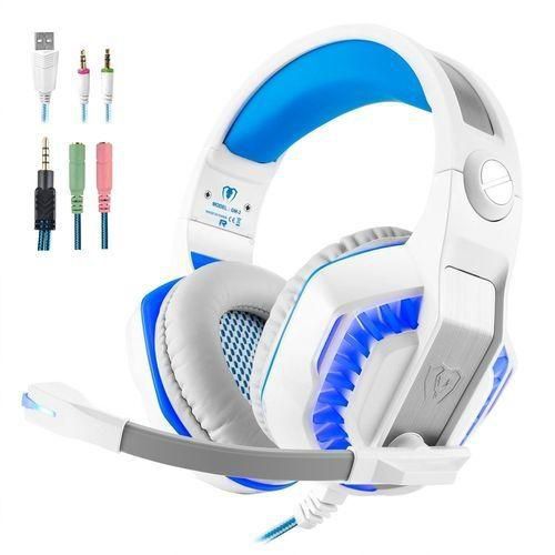 Generic Hot GM-2 3.5mm Game Gaming Headphone Headset Headband With Microphone LED Light For Xbox Laptop Tablet Mobile Phones PS(White Blue)
