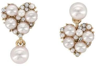925 Sterling Silver Love Pearl And Rhinestone Asymmetrical Earrings