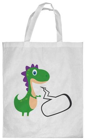 حقيبة تسوق مطبوع عليها ديناصور بتصميم رسوم متحركة أبيض