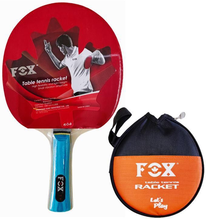 Fox Deluxe Table Tennis Racket Long Handle With Case 1-Star, Light Blue Hand