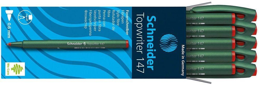 Schneider Topwriter 147 Mint Green Barrel Fibre Pen - Red (Pack of 10)