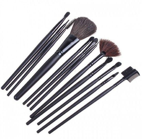 [H4452]12 PCS Makeup Brush Set   Black Pouch Bag
