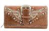 Montana West American Bling Western Style Studded with Buckle Brown Wallet