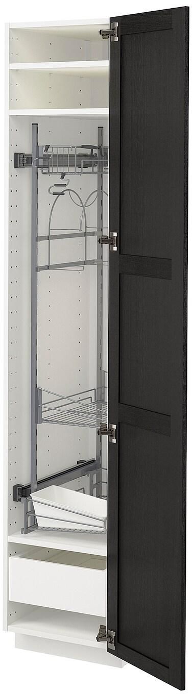 METOD / MAXIMERA High cabinet with cleaning interior - white/Lerhyttan black stained 40x60x200 cm