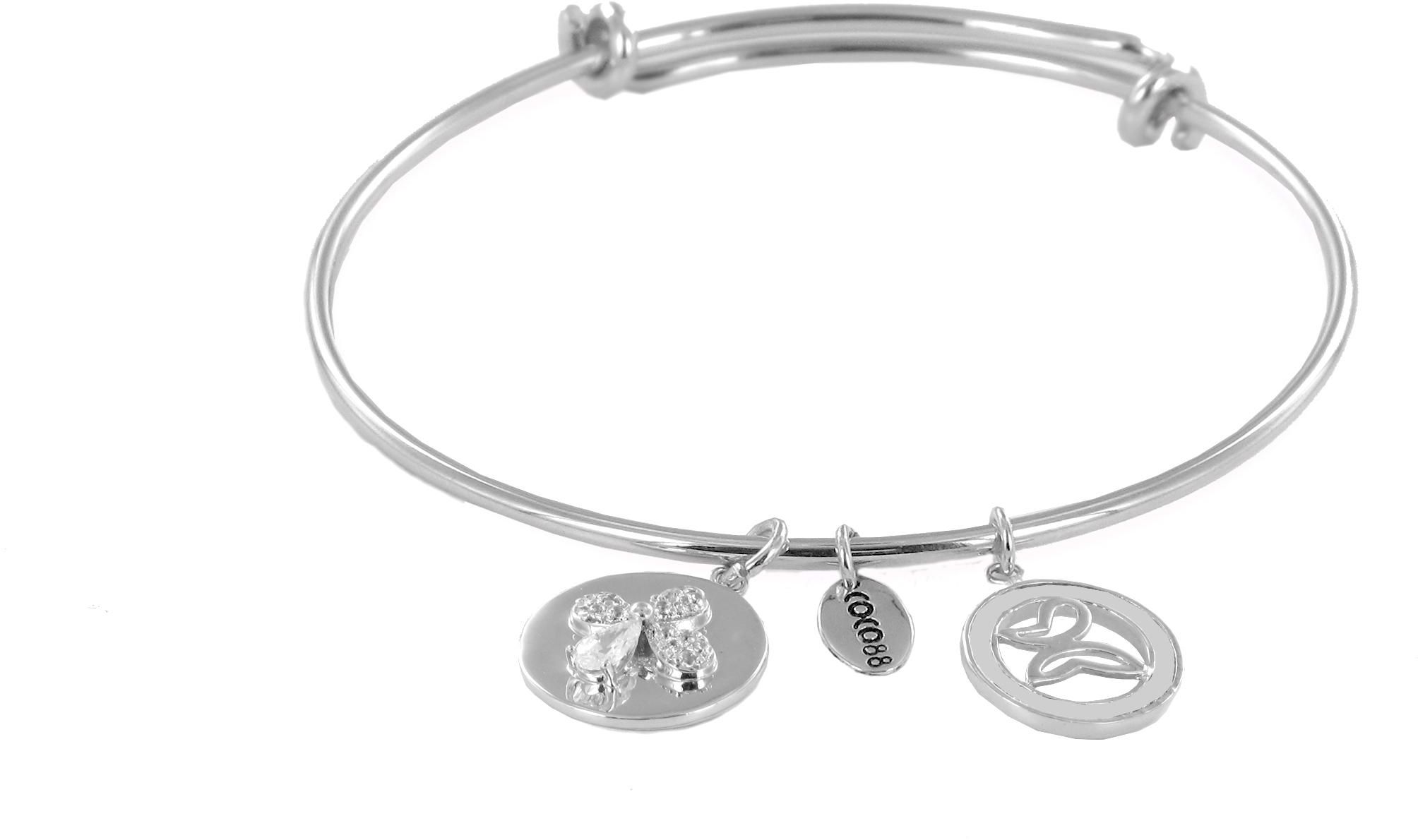 Coco88 Sense Collection Women Bracelet Silver with Zirconia Butterfly and Butterfly Charms