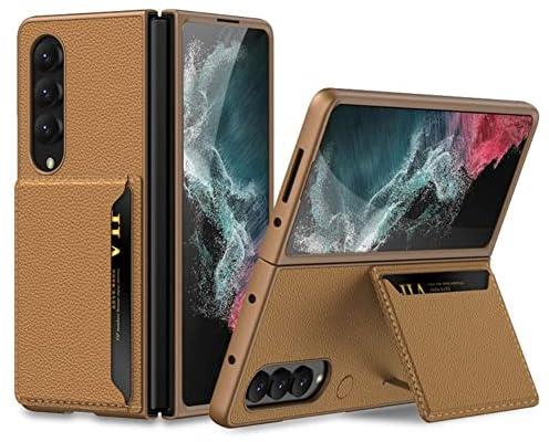 SHIEID Samsung Z Fold 4 Case with Kickstand, Galaxy Z Fold 4 Case with Leather Wallet Card Holder Phone Case Compatible with Samsung Galaxy Z Fold 4 5G, Brown