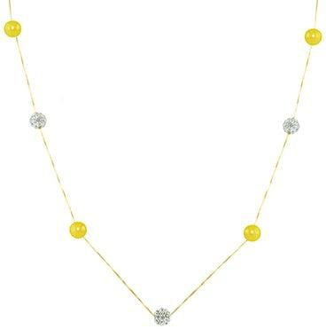 18 Karat Solid Yellow Gold With 5-6 mm Pearls And Crystal Balls Chain Necklace