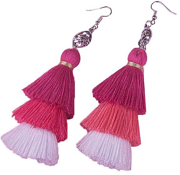 Fashion Fashion Three Color Tassel Hook Fringe Boho Dangle Drop Earrings Women Jewelry-Colorful
