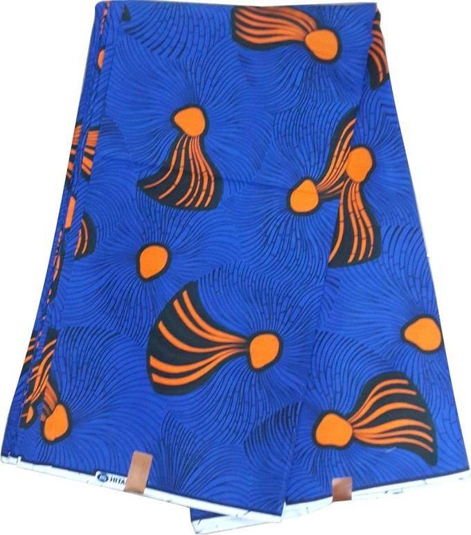 Ankara Fan Pattern Design High Quality African Print Wax Traditional Wrapper Native Fashion Fabric - Blue & Orange Multicolour