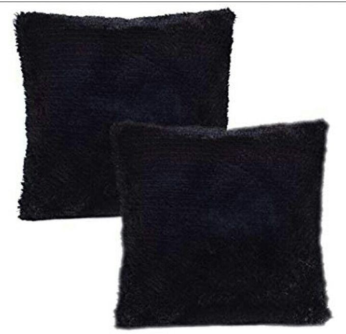 2PC Throw Pillows with Fluffy Pillowcases 18'' x 18'' – Black