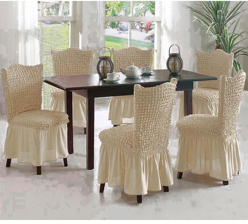 Fabienne 6-Piece Stretchable Dining Chair Cover Set Free Size Beige Camel
