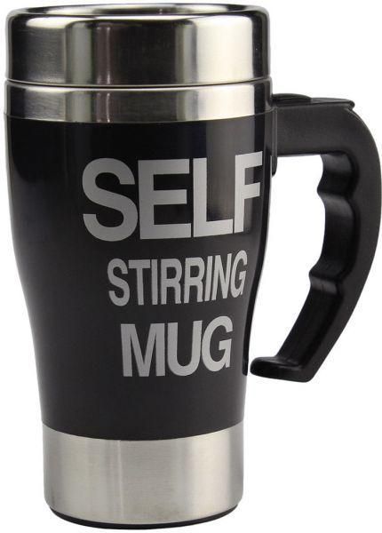 lOffice Home Tea Coffee Cup Stainless Steel Lazy Self Stirring Auto Mixing Mug black in color