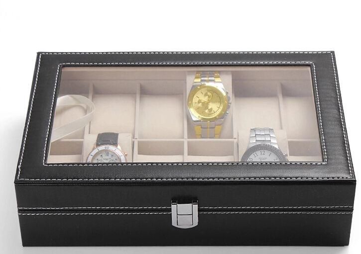 Men's jewelry box High-grade 12 Compartment leather watch box organizer case black OSBZ14