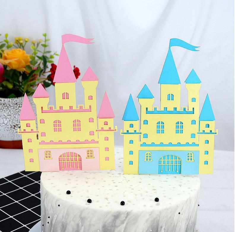 Lsthometrading Castle Ferris Wheel Wedding Cake Topper Paper (Blue - Pink)