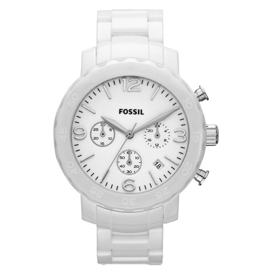 Fossil Natalie For Women White Dial Ceramic Band Watch - CE1075