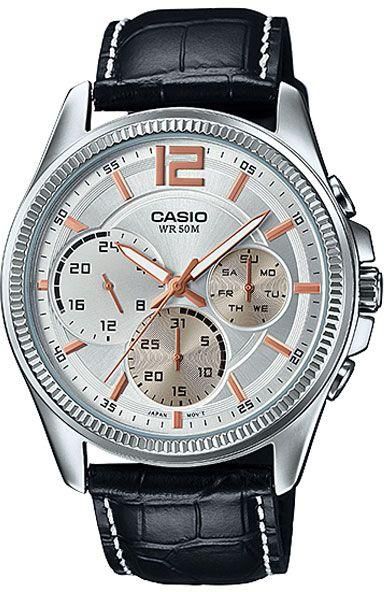 Watch for Men by Casio , Analog , Chronograph , Leather , Black , MTP-E305L-7A
