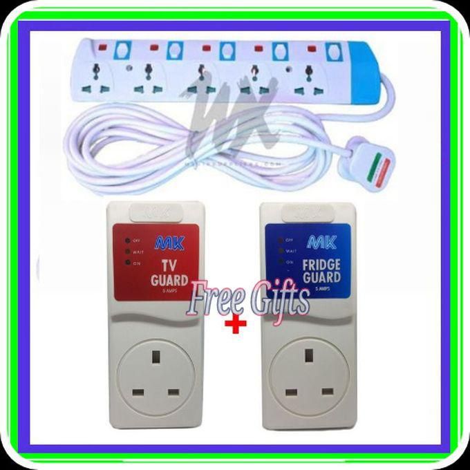 Power King 5 Way Power Extension Cable-White+Free TV Guard& Fridge Guard