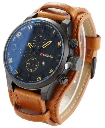 Men's Leather Analog Watch - 46 mm - Camel