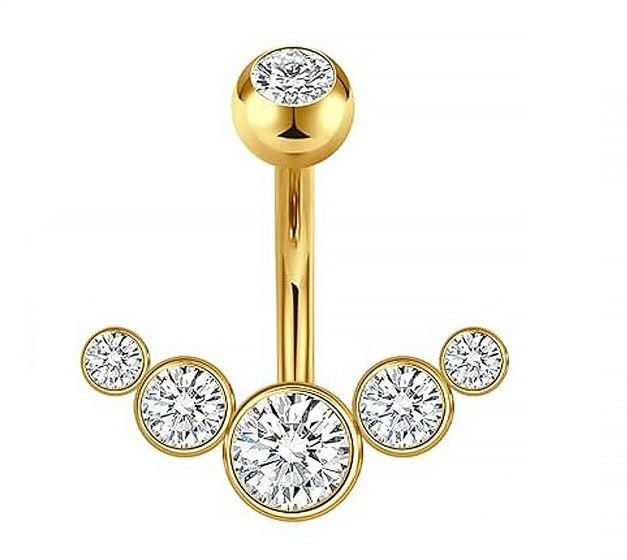 BIJOUX BEAUTIQUE Navel Belly Button Cluster Five Gem Curved Barbell Piercing Jewelry – Gold