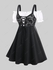 Plus Size Lace-up Ruffles Pocket Lace Panel Cold Shoulder Vintage Dress - 2x | Us 18-20
